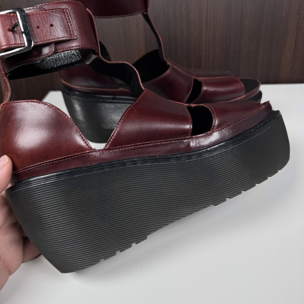 Dr. Martens Bessie Platform Leather Wedge Sandals Womens US 9 Oxblood Gladiator - Picture 8 of 16
